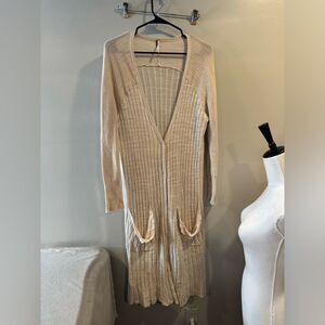 Free People Ivory Crochet Sweater With Pockets Size M Oversized